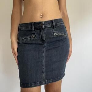 Navy denim mini skirt with zipper detailing #miniskirt